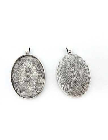 Grand Support cabochon 50mm en métal argenté dos gravé de points