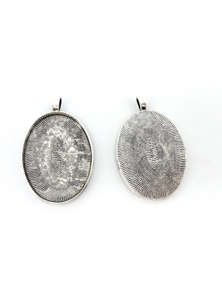 Grand Support cabochon 50mm en métal argenté dos gravé de points