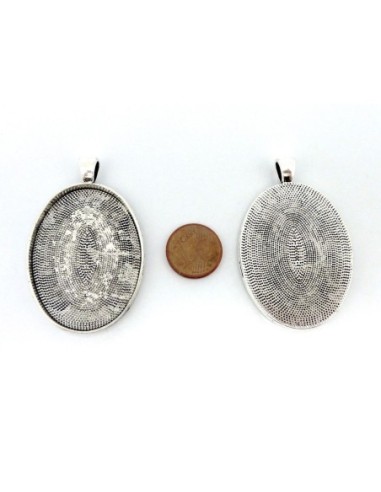 Grand Support cabochon 50mm en métal argenté dos gravé de points