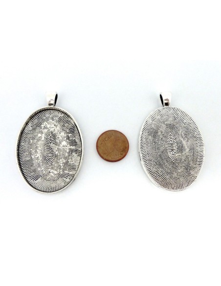 Grand Support cabochon 50mm en métal argenté dos gravé de points