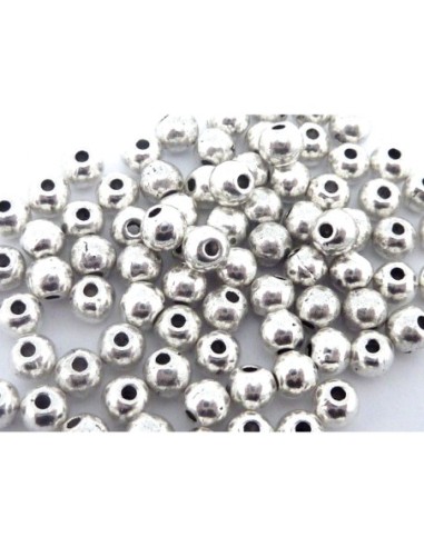 60 Perles ronde fine 3,7mm en métal argenté lisse