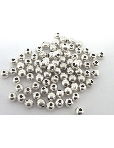 60 Perles ronde fine 3,7mm en métal argenté lisse