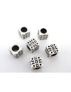 Perle cube argenté 10mm à gros trou