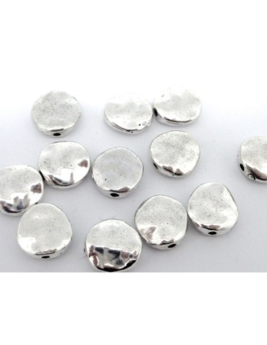 5 Perles galet 11,7mm en métal argenté martelé