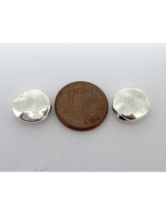 5 Perles galet 11,7mm en métal argenté martelé 2