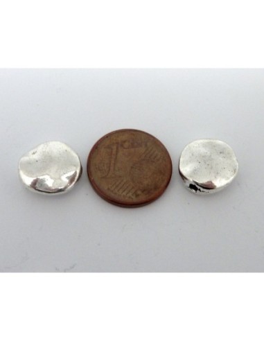 5 Perles galet 11,7mm en métal argenté martelé