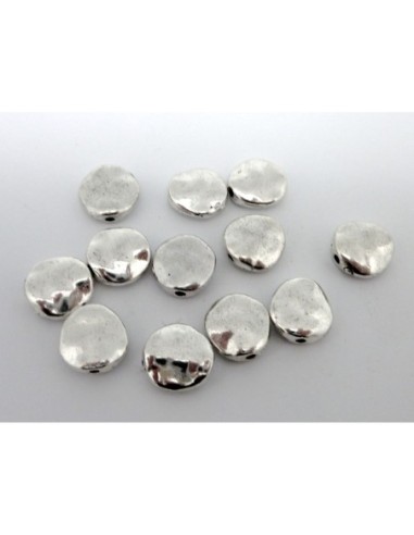 20 Perles galet 11,7mm en métal argenté martelé