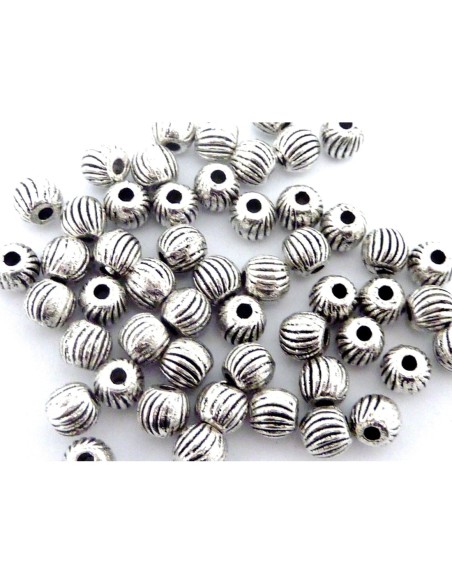 R-20 Perles ronde 5,2mm en métal argenté strié