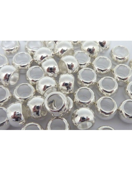 Perle argenté ronde en métal à gros trou