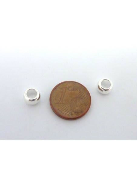 Perle ronde argenté en métal à gros trou