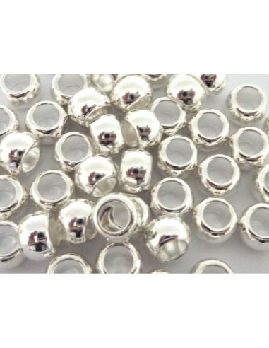 Perle argenté pas chère ronde en métal à gros trou