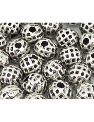 20 Perles ronde 5mm gravé de points en métal argenté