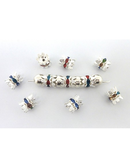 R-5 Intercalaires coupelles strass et filigrane argenté brillant multicolore