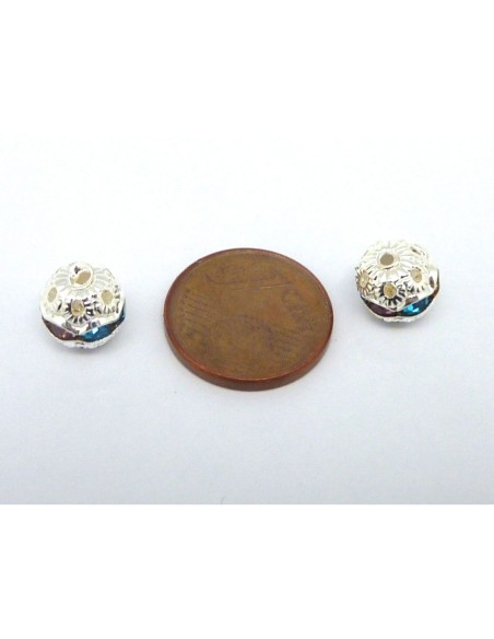 R-5 Perles ronde filigrane 8mm serti de strass multicolore et acrylique argenté