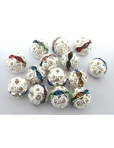 R-5 Perles ronde filigrane 8mm serti de strass...