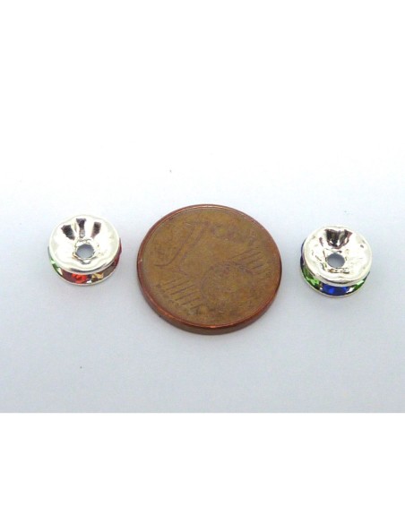 R-10 Perles rondelle strass multicolore 8mm intercalaire argenté brillant
