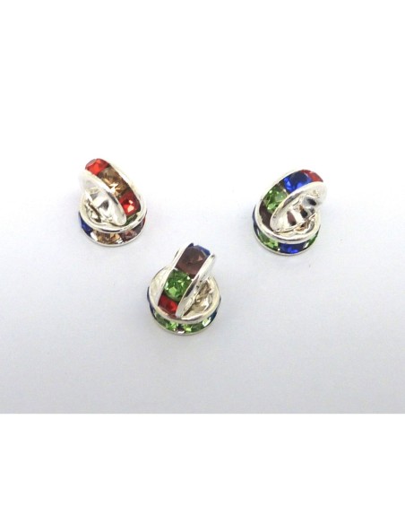R-10 Perles rondelle strass multicolore 8mm intercalaire argenté brillant