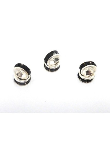 R-10 Perles rondelle strass noir 6mm intercalaire argenté brillant