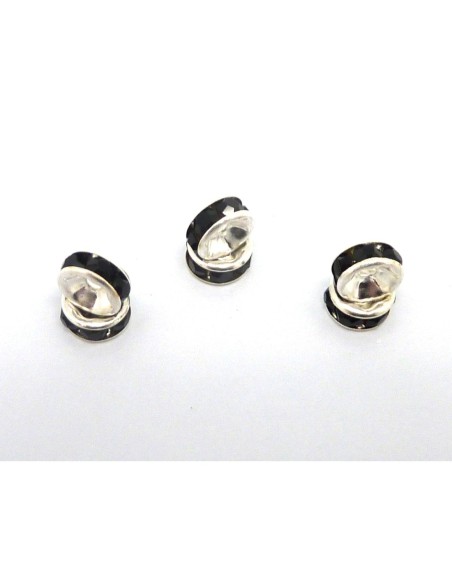 R-10 Perles rondelle strass noir 6mm intercalaire argenté brillant