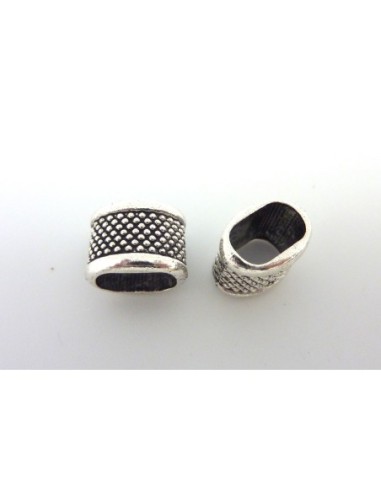 Perle passant tube gravé de point en métal argenté pour cuir régaliz