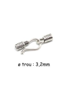 Fermoir crochet argenté pour cordon cuir de 3mm