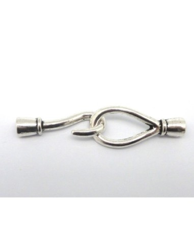 Fermoir crochet argenté pour cordon cuir de 4mm