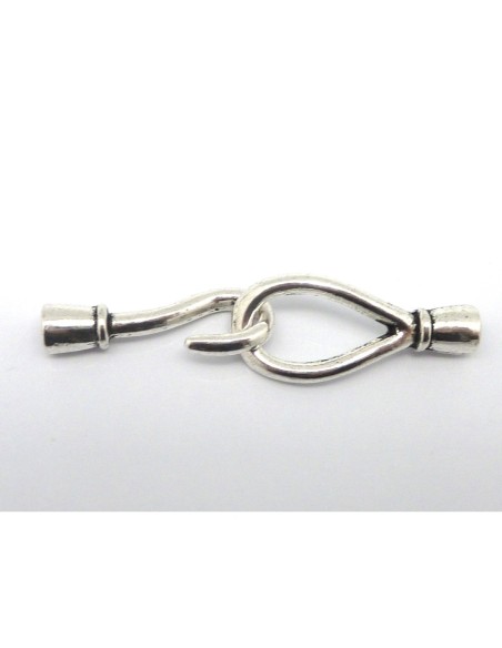 Fermoir crochet argenté pour cordon cuir de 4mm