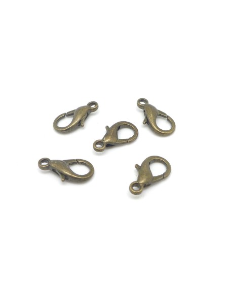 5 Fermoirs mousqueton 16mm en métal couleur bronze