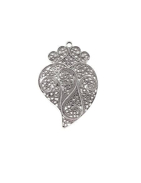 Pendentif feuille en métal argenté filigrane