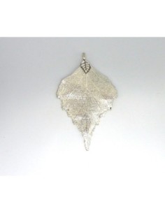 Grand pendentif feuille 73mm en métal argenté