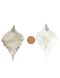 Grand pendentif feuille 73mm en métal argenté 2