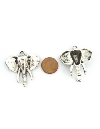 2 Pendentifs éléphant 33mm en métal argenté