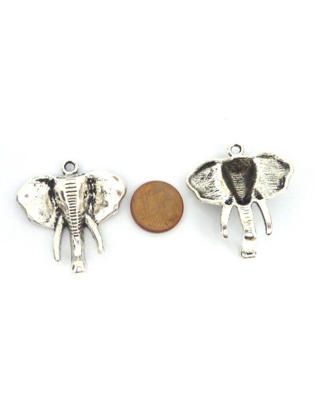 2 Pendentifs éléphant 33mm en métal argenté