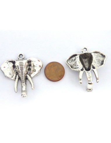 2 Pendentifs éléphant 33mm en métal argenté
