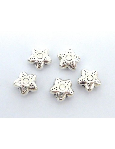 R-10 Perles étoile 10,2mm en métal argenté gravé de points