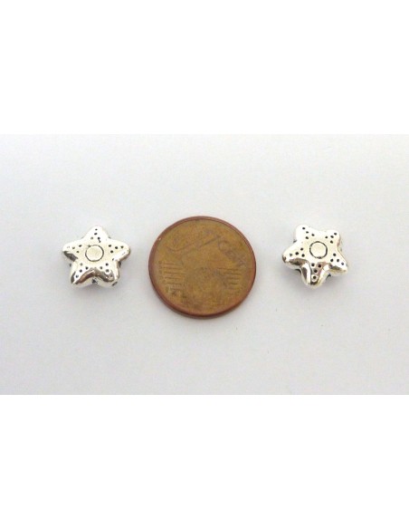 R-10 Perles étoile 10,2mm en métal argenté gravé de points