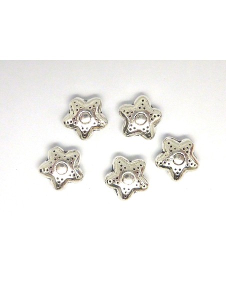 R-10 Perles étoile 10,2mm en métal argenté gravé de points
