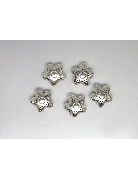 R-10 Perles étoile 10,2mm en métal argenté gravé de points