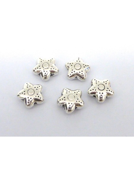 R-10 Perles étoile 10,2mm en métal argenté gravé de points
