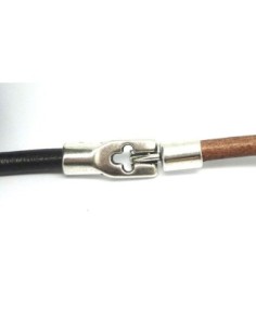Fermoir T argenté pour cuir de 5mm