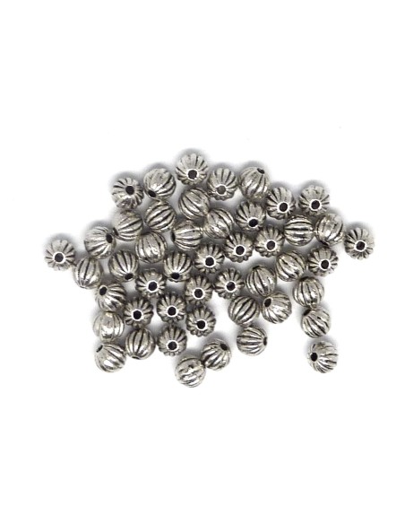 R-20 Perles ronde 4,9mm en métal argenté strié