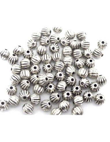 R-30,8g soit environ 100 Perles ronde 4,9mm en métal argenté strié