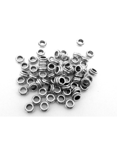 Perle rondelle 7mm en métal argenté strié