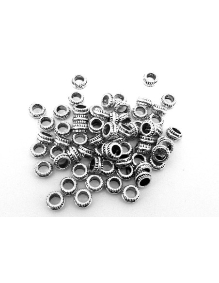 Perle rondelle 7mm en métal argenté strié