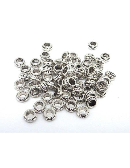 Perle rondelle 7mm en métal argenté strié