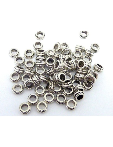 Perle rondelle 7mm en métal argenté strié