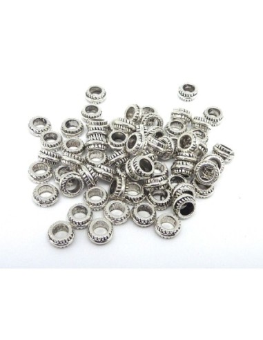 Perle rondelle 7mm en métal argenté strié