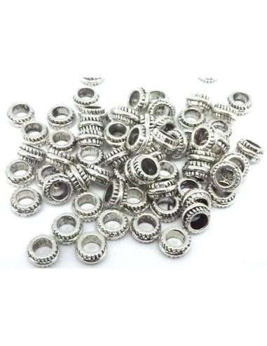 Perle rondelle 7mm en métal argenté strié