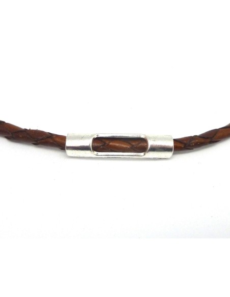 Perle tube passant 34,2mm en métal argenté troué, ajouré pour cordon de 5mm