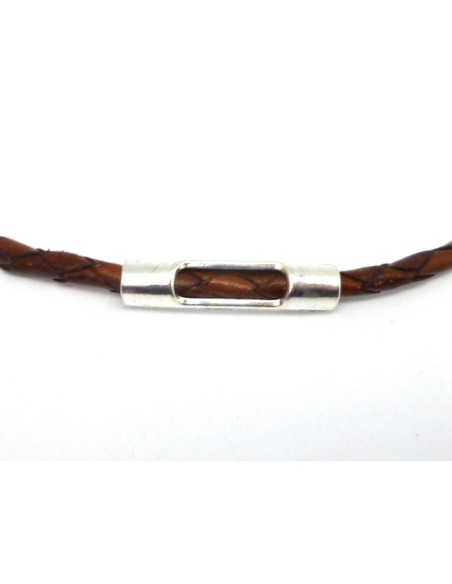 Perle tube passant 34,2mm en métal argenté troué, ajouré pour cordon de 5mm